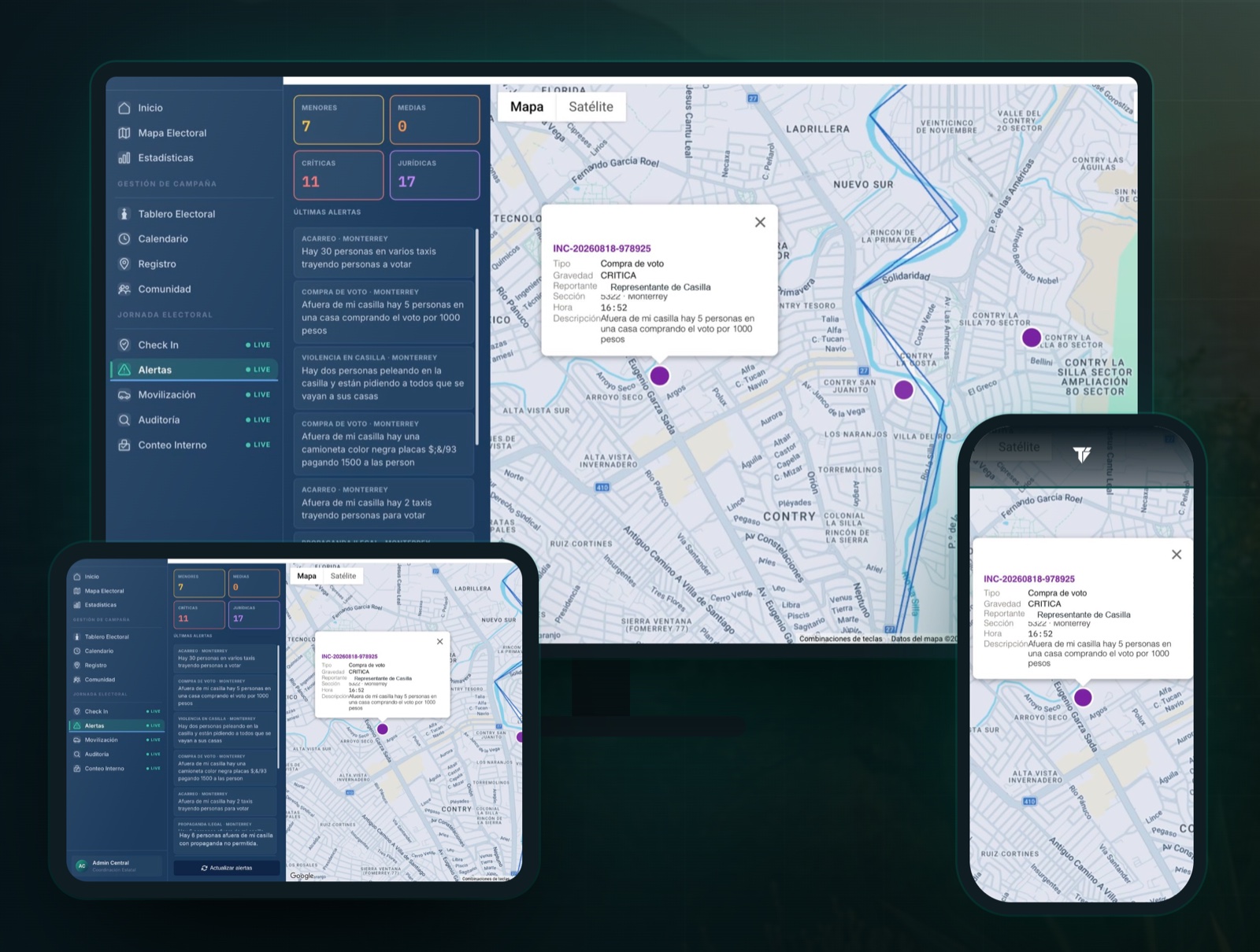 Plataforma TERRAXIS en monitor, tableta y teléfono